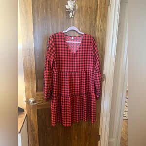 Red and Black Buffalo Plaid Tiered Dress